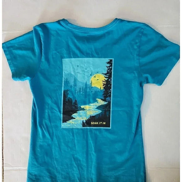 Women's LIFE IS GOOD XS Extra Small Teal Crusher Tee‎ "Soak It In" Back Graphic - Picture 6 of 7